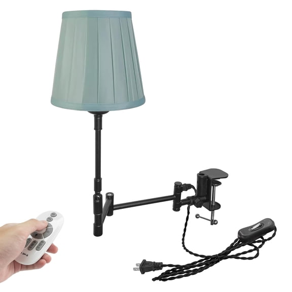 Kiven Plug-in Modern Clip-on Desk Lamp, 1-Light Green Linen Dimmable Nightstand Lamp with Flexible Arm,Remote Control, Decorative Clamp Lamp for Bookshelf Bedside Office Farmhouse Home Decor