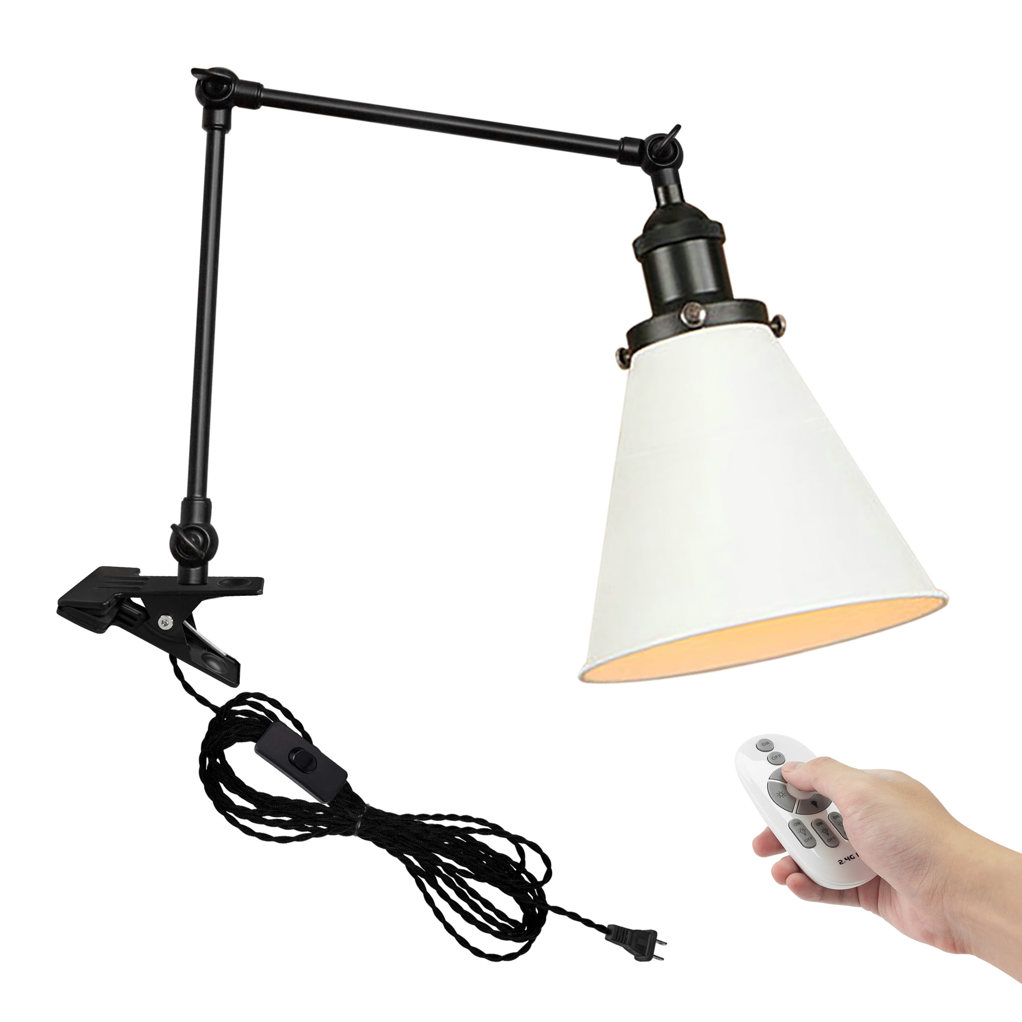 Kiven Plugin Modern Clipon Desk Lamp, 1Light Industrial Nightstand