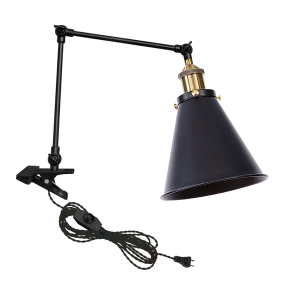 Kiven Plug-in Modern Clip-on Desk Lamp, 1-Light Industrial Nightstand Lamp with Flexible Arm, 8.2FT Plug in Cord, Decorative Clamp Lamp Farmhouse Decor