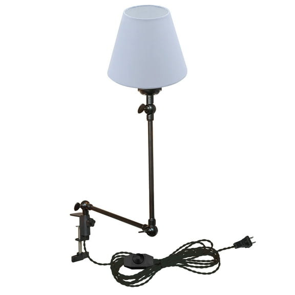 Kiven Plug-in Modern Clip-on Desk Lamp, 1-Light Nightstand Lamp with Flexible Arm, Blue Fabric Drum Lampshade, 8.2FT Plug in Cord, Decorative Clamp Lamp for Office Home Bookshelf Bedside