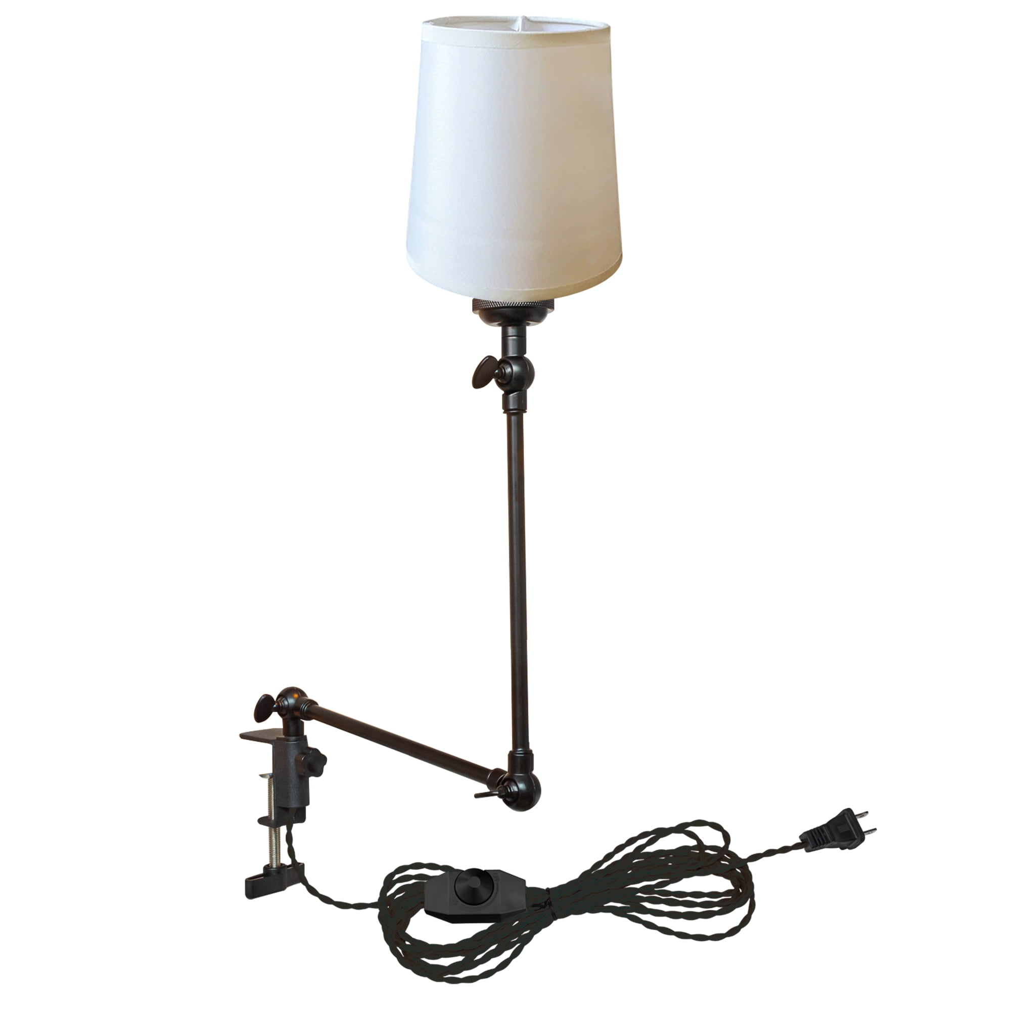 Kiven Plug-in Modern Clip-on Desk Lamp, 1-Light Nordic Nightstand Lamp with Flexible Arm, Cream Drum Fabric Lampshade, 8.2FT Plug in Cord, Decorative Clamp Lamp for Office Home Bookshelf Bedside