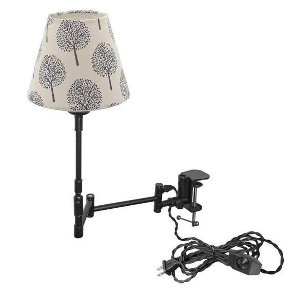 Kiven Plug-in Modern Clip-on Desk Lamp, 1-Light Off-white Fabric Nightstand Lamp with Flexible Arm, 8.2FT Plug in Cord, Decorative Clamp Lamp for Bedside Shelf Office Farmhouse Home Decor