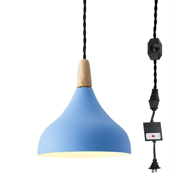 Kiven Plug-in Pendant with 15ft Dimmable Light Triangle Iron Art Shade Pendant Light with Smart Dimmer Switch with Set Time, Bulb Not Include - 1Pack (Macaron Blue)