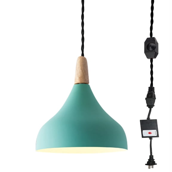 Kiven Plug-in Pendant 15ft Dimmable Light Triangle Iron Art Shade Pendant Light with Smart Dimmer Switch with Set Time, Bulb Not Include - 1Pack(Macaron Green)