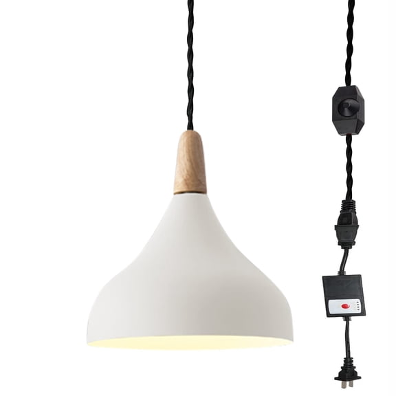 Kiven Plug-in Pendant with 15ft UL Dimmable Light Triangle Iron Art Shade Pendant Light with Smart Dimmer Switch with Set Time, Bulb Not Include - 1Pack (Macaron White)