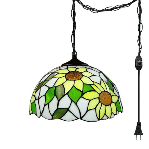 Kiven Plug in Pendant Light,Classic Hanging Light with Glass Lampshade and Decorated Chain,Dimmable, E26 Socket(Bulb Not Included)