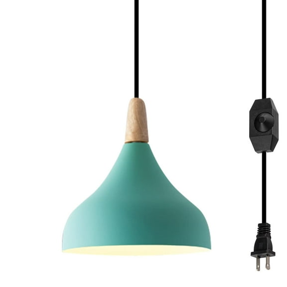 Kiven Plug-in Pendant Light with Dimmable Light Cord (15ft), Creative Personality Iron Art Hanging Pendant Light for Office, Bulb Not Included - 1Pack(Macaron Green)
