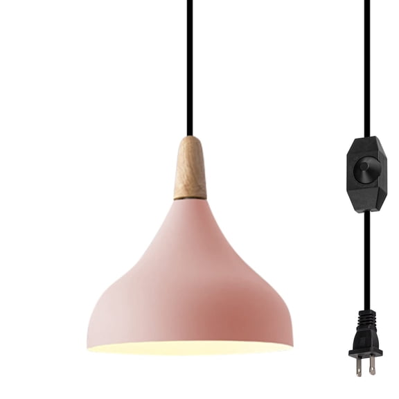 Kiven Plug-in Pendant Light with Dimmable Light Cord (15ft), Creative Personality Iron Art Hanging Pendant Light for Office, Bulb Not Included - 1Pack (Macaron Pink)