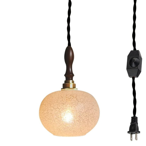 Kiven Plug-in Pendant Light with Dimmable Light Cord (15ft), Glass Pendant Shade Hanging Dining Bar Pendant Light, Cord Colors Can Be Customized Bulbs Not Included