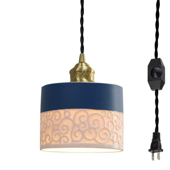 Kiven Plug-in Pendant Light Dimmable Light Retro Pendant Light with Ceramic Shade Hanging Loft Pendant Light Cord Color Can Be Customized Light Bulb Not Included