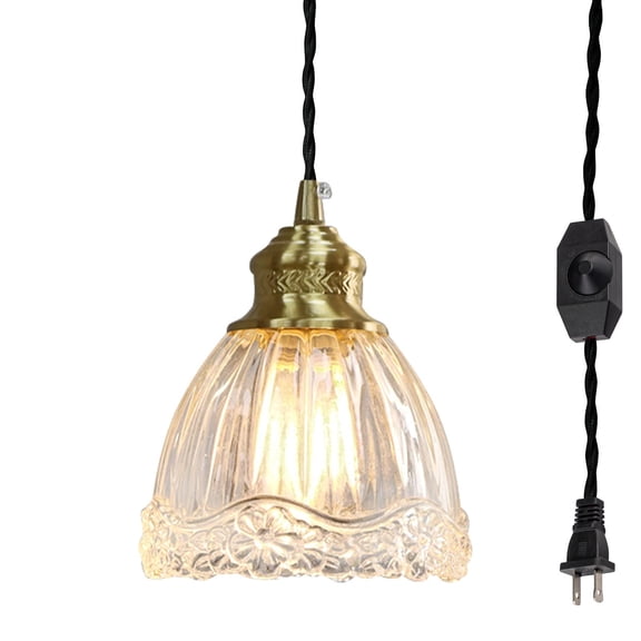 Kiven Plug-in Pendant Light Dimmable Lighting Retro Pendant Light with Glass Shade Hanging BalconyDinner Room Pendant Light Cord Length Can Be Customized Bulb Not Included