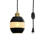 thumbnail image 1 of Kiven Plug-in Pendant Light Dimmable Lighting Retro Pendant Light with Ceramic Black Shade Hanging Living Room，Dinner Room Pendant Light Cord Color Can Be Customized Bulb Not Included, 1 of 6