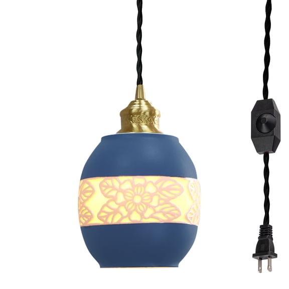 Kiven Plug-in Pendant Light Dimmable Lighting Retro Pendant Light with Ceramic Orange Shade Hanging Living RoomDinner Room Pendant Light Cord Color Can Be Customized Bulb Not Included