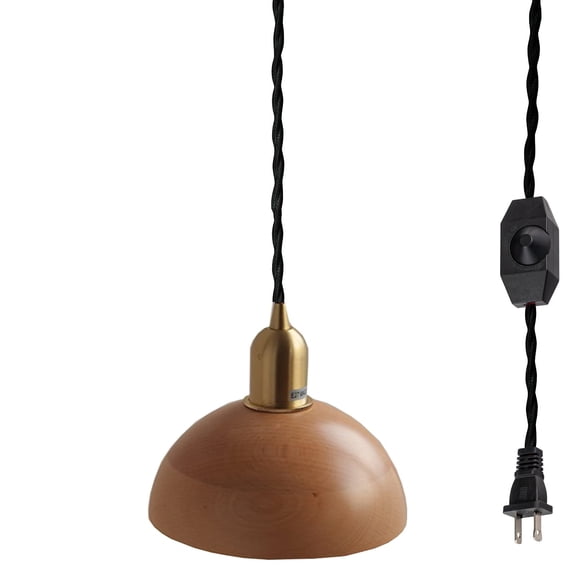 Kiven Plug in Pendant Light Equipped with Dimmable Lighting Cord15ft,Wood Shade Hanging Mounted Pendant Light for Dinging Room and Kitchen-1 Pack