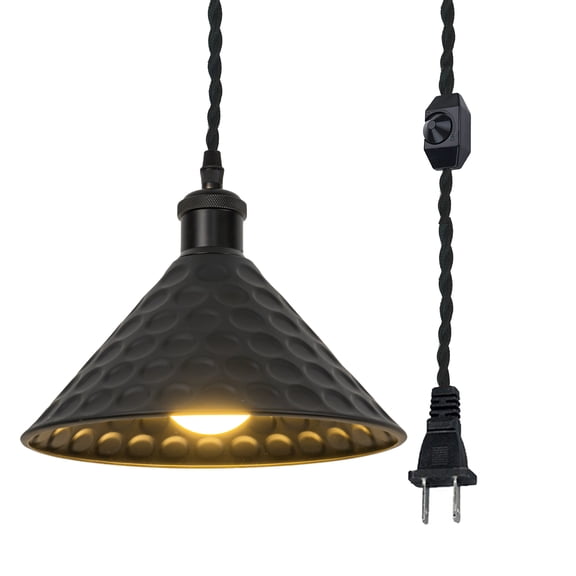 Kiven Plug in Pendant Light,Industrial Hanging Light with Iron Lampshade and 15FT Plug-in Cord, Dimmable Ceiling Pendant Light, E26 Base