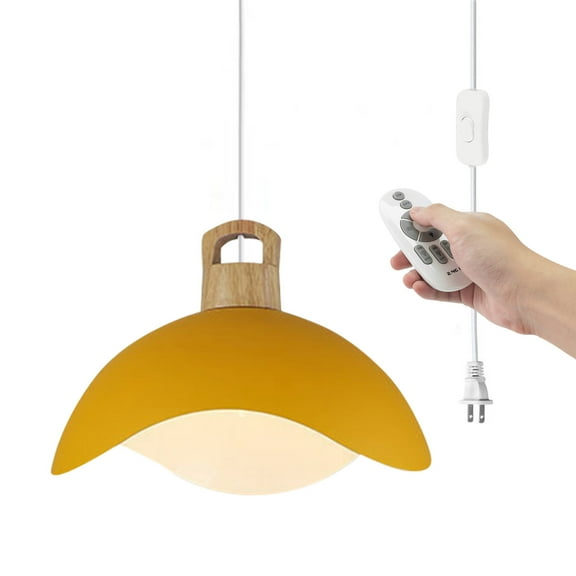 Kiven Plug in Pendant Light, Modern Hanging Light Fixture with Remote Control, Orange Metal Lampshade, E26 Socket Dimmable Pendant Light