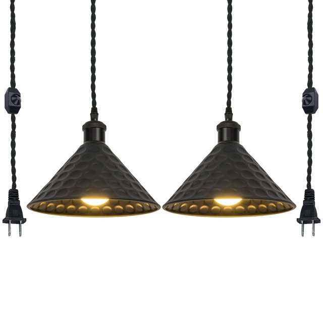 Kiven Plug in Pendant Light,Modern Hanging Light with Iron Lampshade
