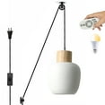 thumbnail image 1 of Kiven Plug in Pendant Light, Modern Pulley Hanging Light with Remote Control and Ceramic Lampshade, Dimmable Ceiling Pendant Light, E26 Base, 1 of 7