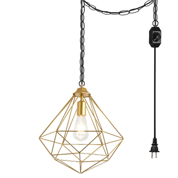 Kiven Plug in Pendant Light, Vintage Hanging Light Fixture with 15FT Plug in Cord, Iron Chain and On/Off Dimmer Switch E26 Socket