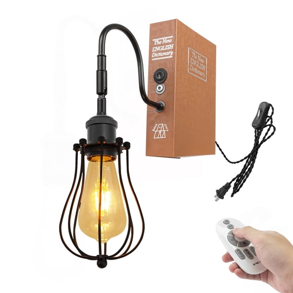 Kiven Plug-in Table Lamp, 1-Light Bookshelf Lamp with Remote Control and Guard Shade, Farmhouse Decorative Bookend, Plug in Book Lamp for Office Home Decor Bedside Bookcase,Black