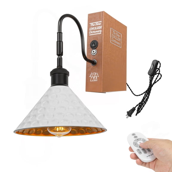 Kiven Plug-in Table Lamp, 1-Light Bookshelf Lamp with Remote Control and White Iron Lampshade, Farmhouse Decorative Bookend, Plug in Book Lamp for Office Bedside Bookcase Home Decor