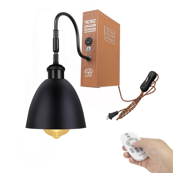 Kiven Plug-in Table Lamps, 1-Light Industrial Bookshelf Lamp with Remote Control, Farmhouse Decorative Bookend, Plug in Book Lamp for Office Home Decor Bedside Bookcase DZ0434