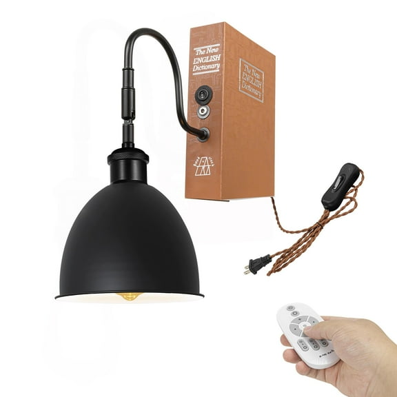 Kiven Plug-in Table Lamps, 1-Light Industrial Bookshelf Lamp with Remote Control, Farmhouse Decorative Bookend, Plug in Book Lamp for Office Home Decor Bedside Bookcase DZ0443