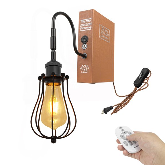 Kiven Plug-in Table Lamps, 1-Light Industrial Bookshelf Lamp with Remote Control, Farmhouse Decorative Bookend, Plug in Book Lamp for Office Home Decor Bedside Bookcase DZ0405