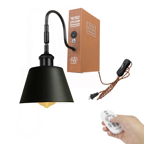 Kiven Plug-in Table Lamps, 1-Light Industrial Bookshelf Lamp with Remote Control, Farmhouse Decorative Bookend, Plug in Book Lamp for Office Home Decor Bedside Bookcase DZ0439