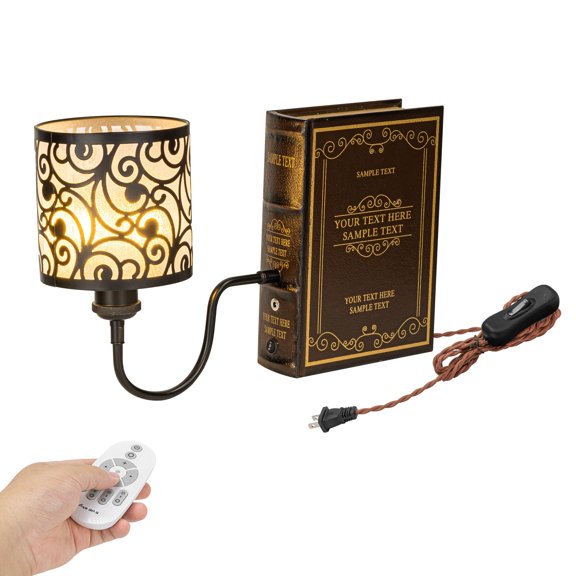 Kiven Plug-in Table Lamps, 1-Light Industrial Bookshelf Lamp with Remote Control, Farmhouse Decorative Bookend, Plug in Book Lamp for Office Home Decor Bedside Bookcase DZ0471