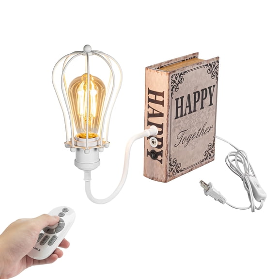 Kiven Plug-in Table Lamps, 1-Light Industrial Bookshelf Lamp with Remote Control, Farmhouse Decorative Bookend, Plug in Book Lamp for Office Home Decor Bedside Bookcase White DZ0006