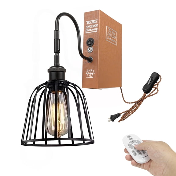 Kiven Plug-in Table Lamps, 1-Light Industrial Bookshelf Lamp with Remote Control, Farmhouse Decorative Bookend, Plug in Book Lamp for Office Home Decor Bedside Bookcase DZ0410