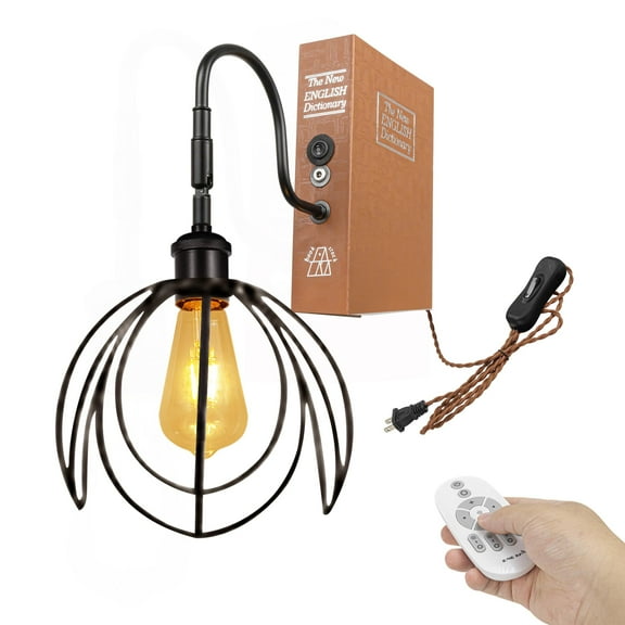 Kiven Plug-in Table Lamps, 1-Light Industrial Bookshelf Lamp with Remote Control, Farmhouse Decorative Bookend, Plug in Book Lamp for Office Home Decor Bedside Bookcase DZ0418