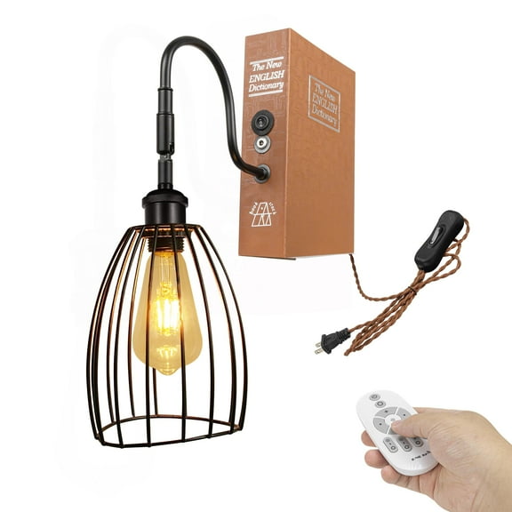 Kiven Plug-in Table Lamps, 1-Light Industrial Bookshelf Lamp with Remote Control, Farmhouse Decorative Bookend, Plug in Book Lamp for Office Home Decor Bedside Bookcase DZ0412