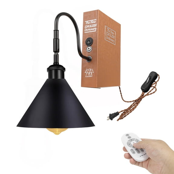 Kiven Plug-in Table Lamps, 1-Light Industrial Bookshelf Lamp with Remote Control, Farmhouse Decorative Bookend, Plug in Book Lamp for Office Home Decor Bedside Bookcase DZ0435