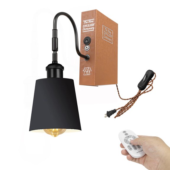 Kiven Plug-in Table Lamps, 1-Light Industrial Bookshelf Lamp with Remote Control, Farmhouse Decorative Bookend, Plug in Book Lamp for Office Home Decor Bedside Bookcase DZ0430
