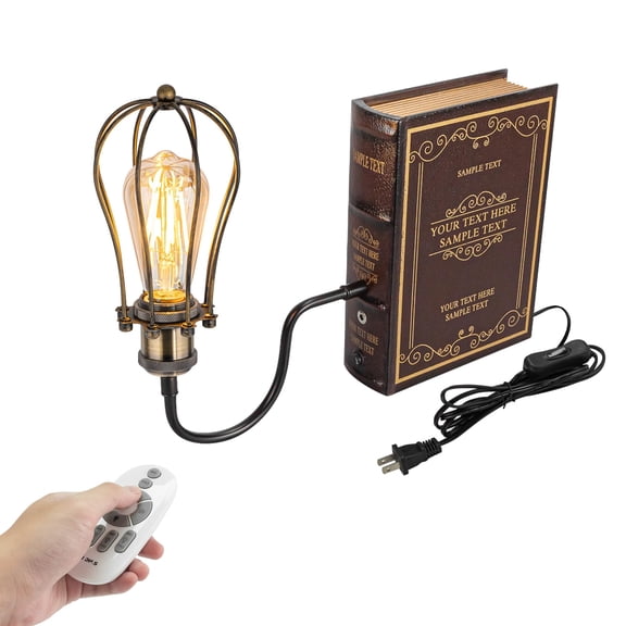 Kiven Plug-in Table Lamps, 1-Light Industrial Bookshelf Lamp with Remote Control, Farmhouse Decorative Bookend, Plug in Book Lamp for Office Home Decor Bedside Bookcase Bronze DZ0006