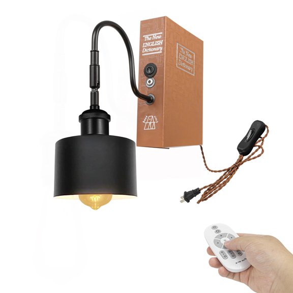 Kiven Plug-in Table Lamps, 1-Light Industrial Bookshelf Lamp with Remote Control, Farmhouse Decorative Bookend, Plug in Book Lamp for Office Home Decor Bedside Bookcase DZ0433
