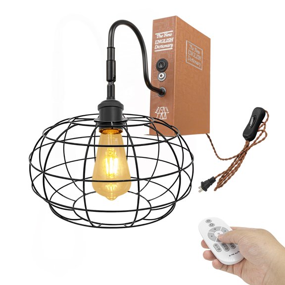 Kiven Plug-in Table Lamps, 1-Light Industrial Bookshelf Lamp with Remote Control, Farmhouse Decorative Bookend, Plug in Book Lamp for Office Home Decor Bedside Bookcase DZ0421