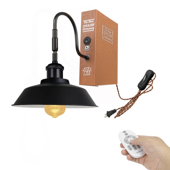 Kiven Plug-in Table Lamps, 1-Light Industrial Bookshelf Lamp with Remote Control, Farmhouse Decorative Bookend, Plug in Book Lamp for Office Home Decor Bedside Bookcase DZ0437