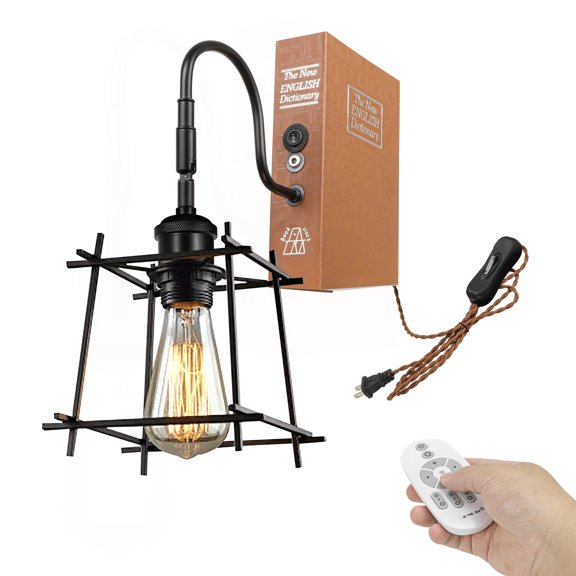 Kiven Plug-in Table Lamps, 1-Light Industrial Bookshelf Lamp with Remote Control, Farmhouse Decorative Bookend, Plug in Book Lamp for Office Home Decor Bedside Bookcase DZ0408