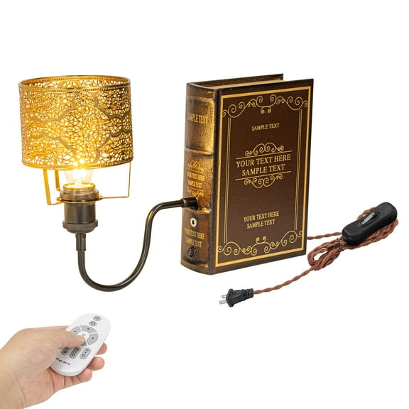 Kiven Plug-in Table Lamps, 1-Light Industrial Bookshelf Lamp with Remote Control, Farmhouse Decorative Bookend, Plug in Book Lamp for Office Home Decor Bedside Bookcase DZ0485