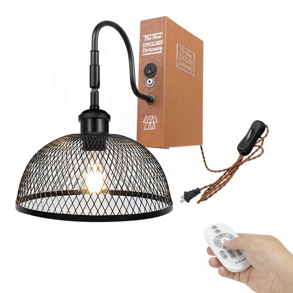 Kiven Plug-in Table Lamps, 1-Light Industrial Bookshelf Lamp with Remote Control, Farmhouse Decorative Bookend, Plug in Book Lamp for Office Home Decor Bedside Bookcase DZ0426