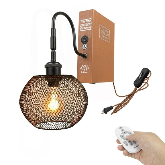 Kiven Plug-in Table Lamps, 1-Light Industrial Bookshelf Lamp with Remote Control, Farmhouse Decorative Bookend, Plug in Book Lamp for Office Home Decor Bedside Bookcase DZ0423