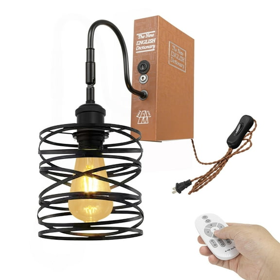 Kiven Plug-in Table Lamps, 1-Light Industrial Bookshelf Lamp with Remote Control, Farmhouse Decorative Bookend, Plug in Book Lamp for Office Home Decor Bedside Bookcase DZ0422
