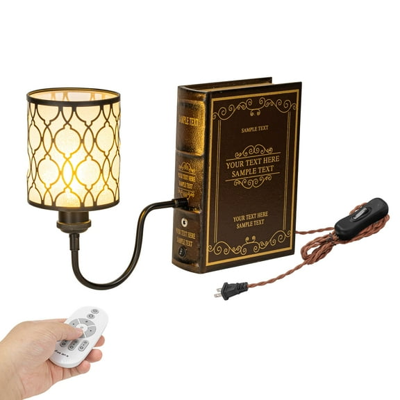 Kiven Plug-in Table Lamps, 1-Light Industrial Bookshelf Lamp with Remote Control, Farmhouse Decorative Bookend, Plug in Book Lamp for Office Home Decor Bedside Bookcase DZ0484