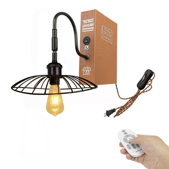 Kiven Plug-in Table Lamps, 1-Light Industrial Bookshelf Lamp with Remote Control, Farmhouse Decorative Bookend, Plug in Book Lamp for Office Home Decor Bedside Bookcase DZ0414