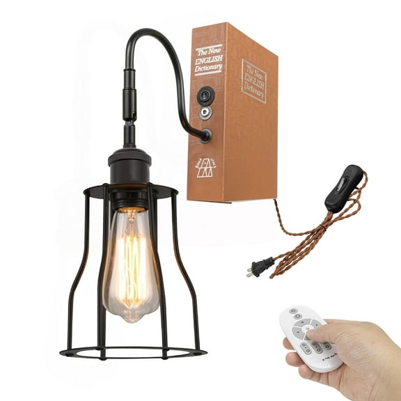 Kiven Plug-in Table Lamps, 1-Light Industrial Bookshelf Lamp with Remote Control, Farmhouse Decorative Bookend, Plug in Book Lamp for Office Home Decor Bedside Bookcase DZ0409