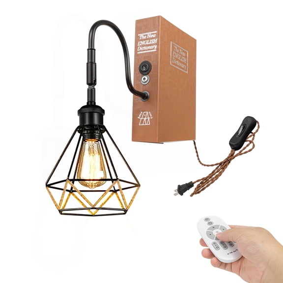 Kiven Plug-in Table Lamps, 1-Light Industrial Bookshelf Lamp with Remote Control, Farmhouse Decorative Bookend, Plug in Book Lamp for Office Home Decor Bedside Bookcase DZ0401