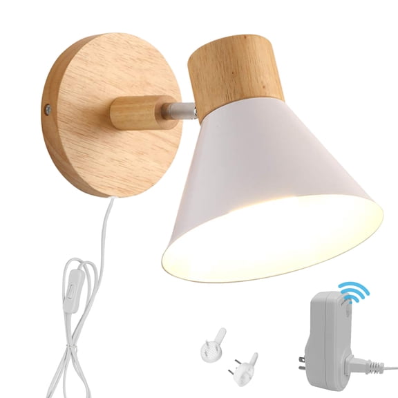 Kiven Plug in Wall Lamp,Auto ON/OFF Modern Plug in Wall Sconce with White Iron Lampshade, 5.9ft Plug-in Cord, E26 Socket